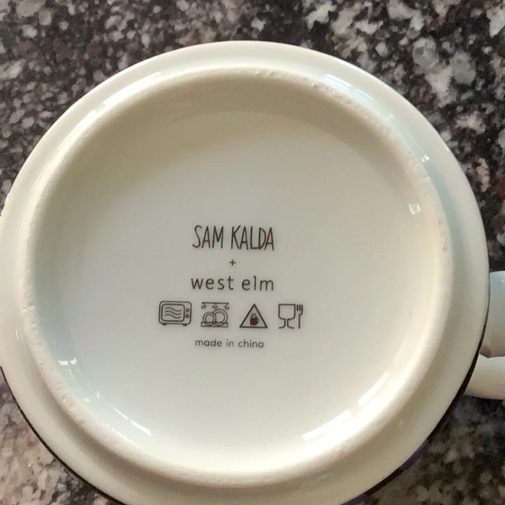 West Elm Purple and White Cat Cityscape Mug
